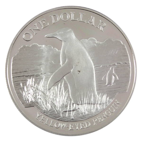 New Zealand Sterling Silver 1988 $1 Yellow-Eyed Penguin Coin