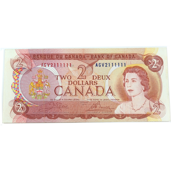 BC-47b 1974 $2 Neat Number VF-EF Crow-Bouey SN: AGV2111111