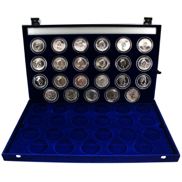 *23x 1oz RCM 1988-2010 $5 SML Set of of .9999 Fine Silver Coins in Blue Velvet Case. 23pcs.