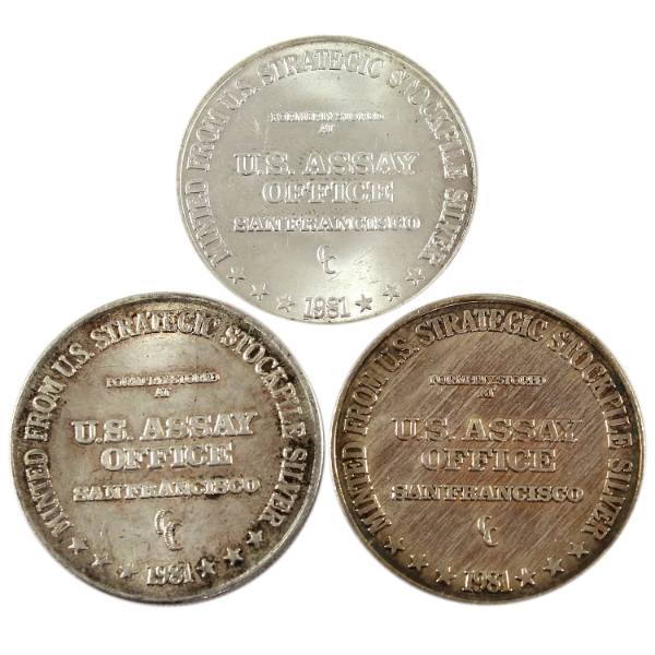 3x 1oz USA Strategic Stockpile Silver 1981 Vintage .999 Fine Silver Rounds. 3pcs. (Tax Exempt)