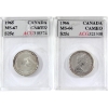 25-cent 1965 MS67 & 1966 MS66 ACG Certified Cameo. 2pcs
