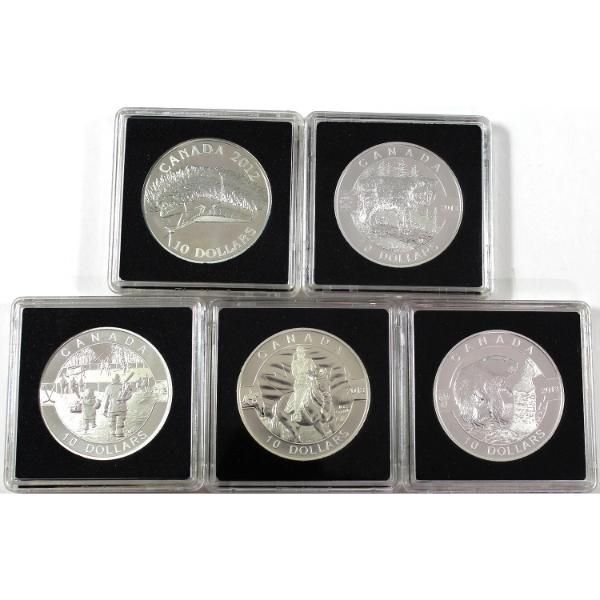 2012 & 2013 $10 Canadian Geographic & O Canada 1/2oz Fine Silver Coins. 5pcs (Tax Exempt)