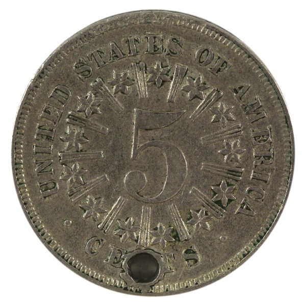 USA 1867 5-cent Rays EF-AU (Hole)
