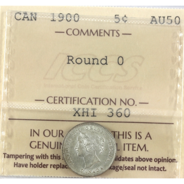 5-cent 1900 Round 0 ICCS AU50