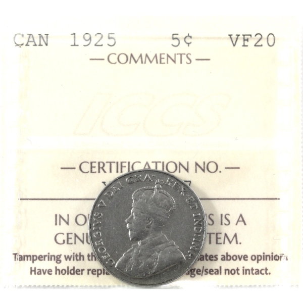5-cent 1925 ICCS VF20