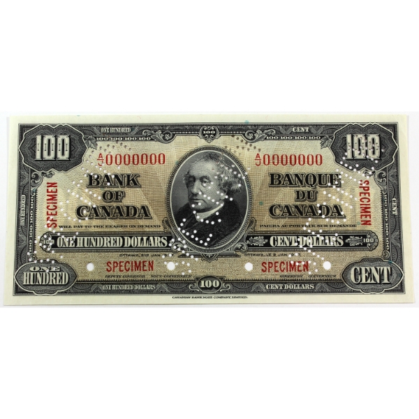 BC-27S 1937 $100 SPECIMEN UNC or Better SN: A/J0000000