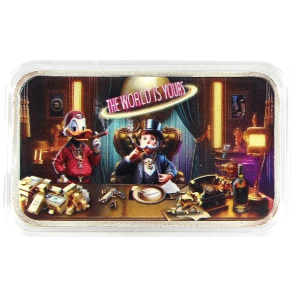 1oz Bullion Billionaires- Monopoly & Scrooge "THE WORLD IS YOURS" .999 Fine Silver Bar (Tax Exempt)