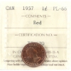 Image 1 : 1-cent 1957 ICCS PL66 Red