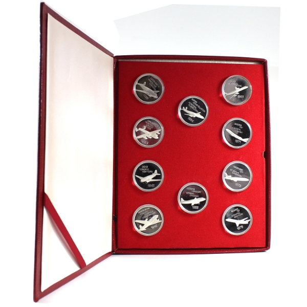 1937-1977 Air Canada 40th Anniversary Sterling Silver Aircraft 10-coin Medallion set