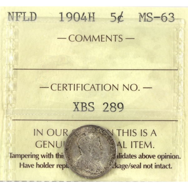 Newfoundland 5-cent 1904H ICCS MS63