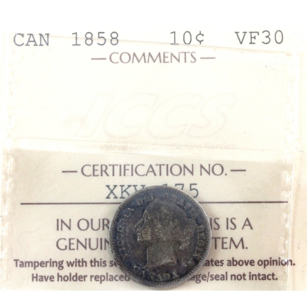 10-cent 1858 ICCS VF30