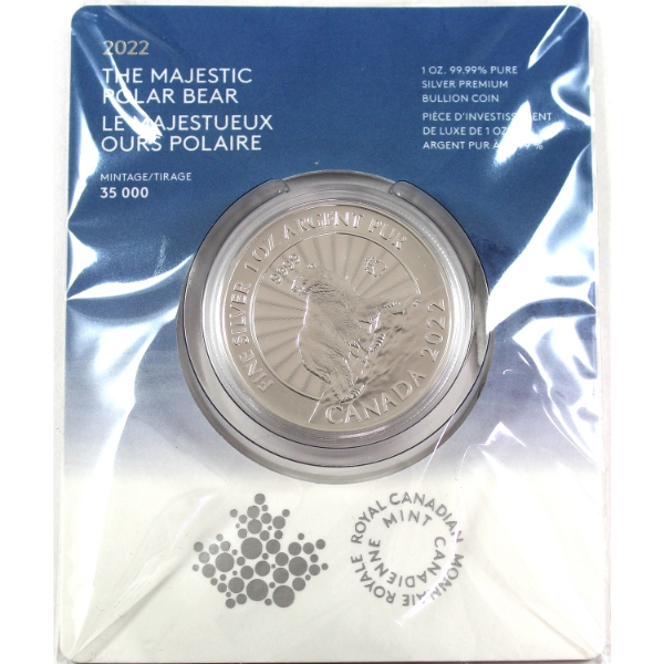 2022 $5 The Majestic Polar Bear 1oz .9999 Fine Silver Coin (Tax Exempt)