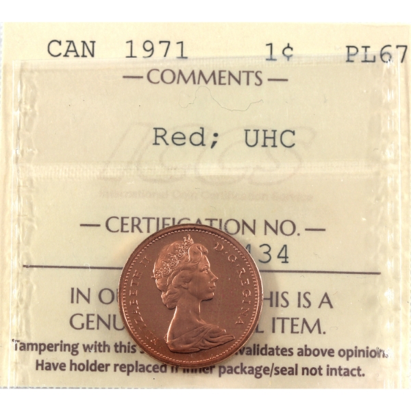 1-cent 1971 ICCS PL67 Red Ultra Heavy Cameo