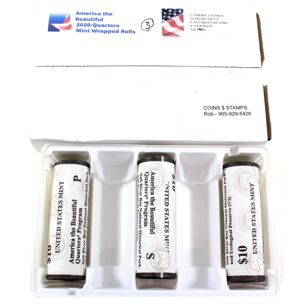 USA 2020 Quarter Rolls Salt River Bay NHP & Ecological Preserve P, D, S Mint Mark Special Wrap Rolls