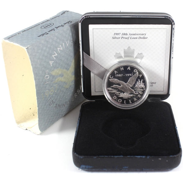 1997 $1 10th Anniversary of the Loon Flying Loon Proof Sterling Silver Dollar
