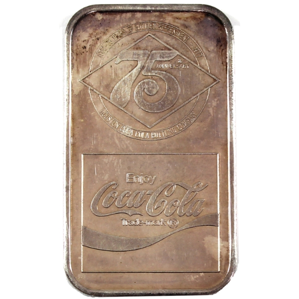 Vintage 1oz World Wide Mint 1977 75th Anni. Coca-Cola Bottling Houston, Texas .999 Fine Silver Bar