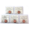 Image 1 : 1-cent 1982, 1984, 1985, 1987 & 1988 ICCS PF67 UHC Red. 5pcs.