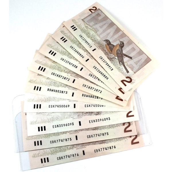 Group Lot of 9x 1986 $2 Most are AU or Better Some Duplicate Prefixes. 9pcs