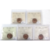 Image 1 : 1-cent 1937, 1938, 1939, 1940 & 1943 ICCS MS64 Red. 5pcs.