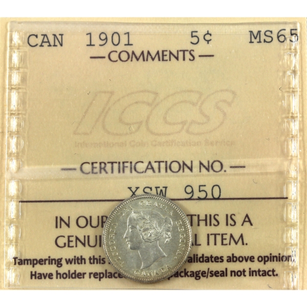 5-cent 1901 ICCS MS65