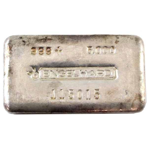 5oz Engelhard Vintage Mid Hallmark Cast Finish 999+ Fine Silver Bar (Tax Exempt)