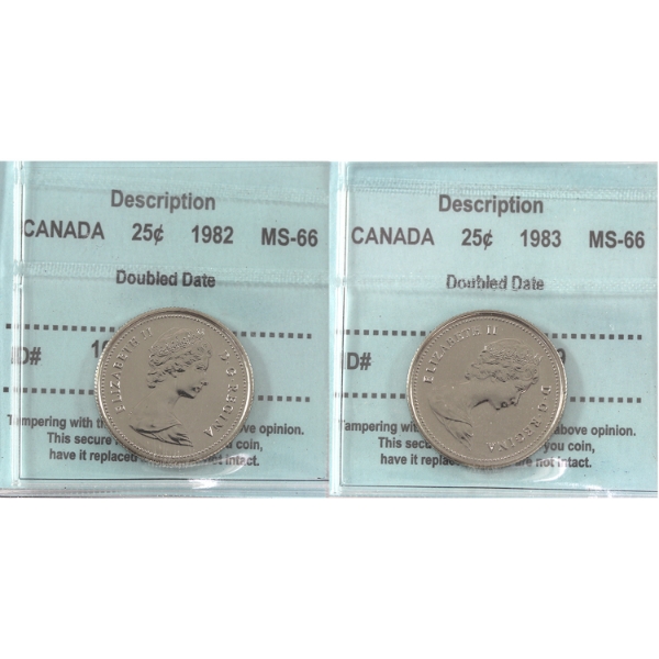 25-cent 1982 & 1983 Doubled Date CCCS MS66. 2pcs.