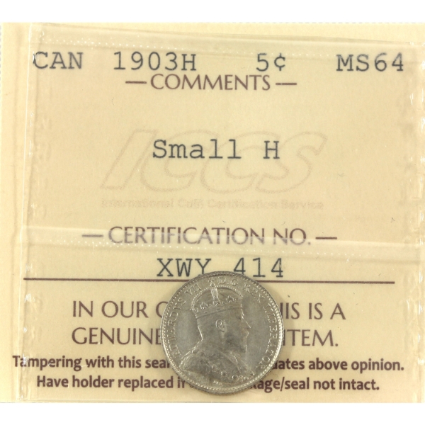 5-cent 1903H Small H ICCS MS64