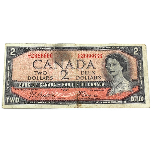 BC-38a 1954 $2 Circ. Beattie-Coyne Neat Number SN: U/B2666666