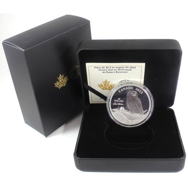 2022 $30 Snowy Owl on Driftwood by Robert Bateman 2oz .9999 Fine Silver (Tax Exempt)