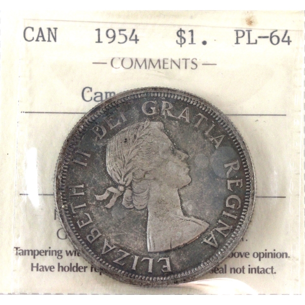 Silver $1 1954 ICCS PL64 Cameo