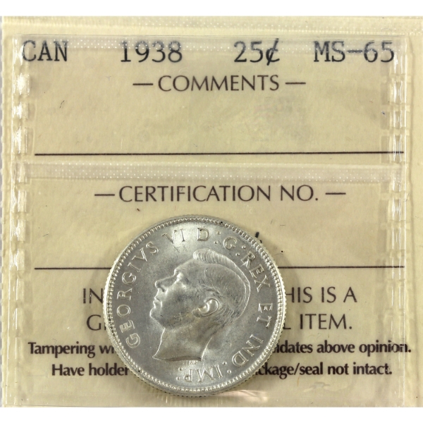 25-cent 1938 ICCS MS65