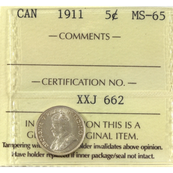5-cent 1911 ICCS MS65