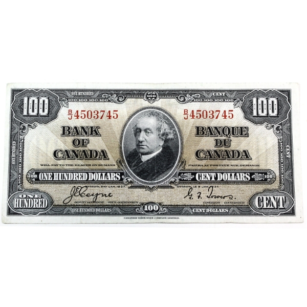BC-27c 1937 $100 VF-EF Coyne-Towers SN: B/J4503745