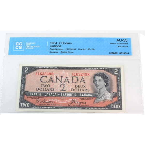 BC-30b 1954 $2 Devil's Face CCCS AU55, Beattie-Coyne SN: I/B1632498