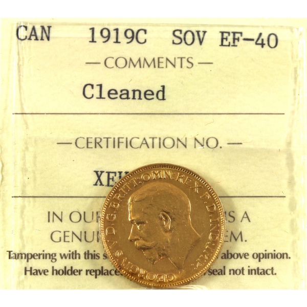 1919C Gold Sovereign ICCS EF40 (Cleaned) 