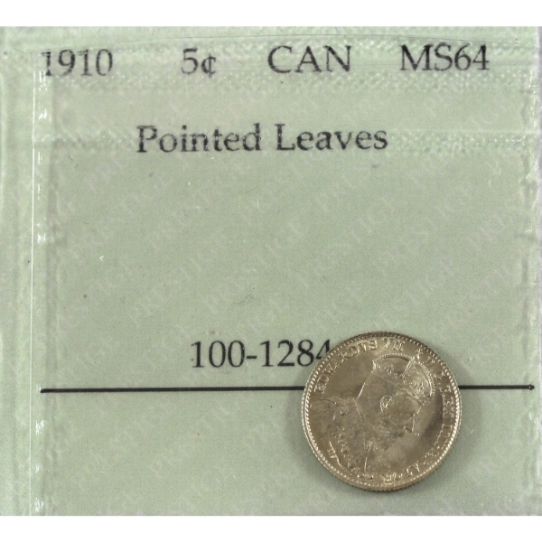 5-cent 1910 Pointed Leaves Prestige Certified MS64