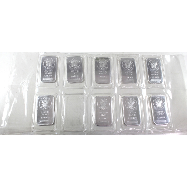 9x 1oz Sunshine Mint .999 Fine Silver Bars in Sealed Sheet. 9pcs. (Tax Exempt)