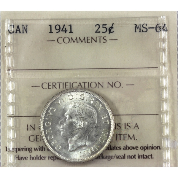25-cent 1941 ICCS MS64