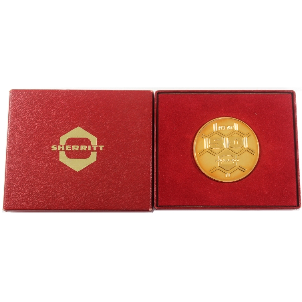 Sherritt Mint 1977 50th Ann. of Sherritt Gordon Mines Ltd Medal 25.5g-Gold Plated Nickel, 38.1mm