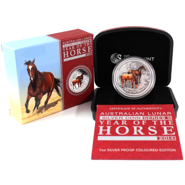 Australia Silver 2014 $1 Year of the Horse Fine Silver Coin w/ Selective Colour (Tax Exempt)
