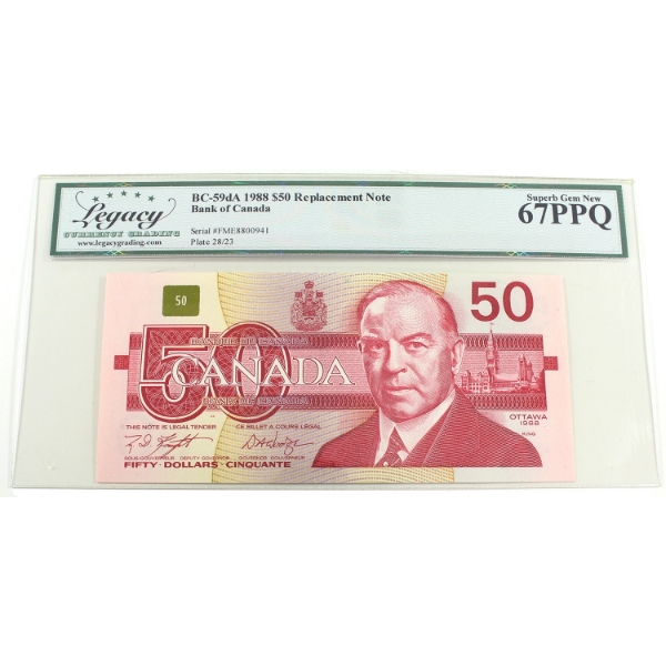 BC-59dA 1988 $50 FME Replacement Legacy Superb GEM UNC67 PPQ Knight-Dodge SN: FME8800941