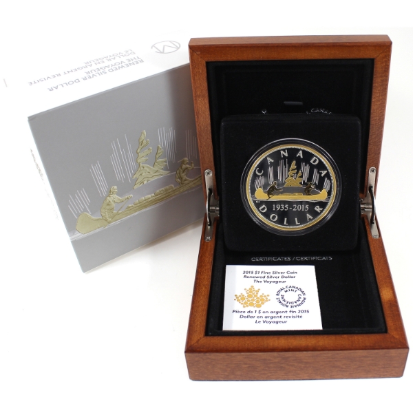 2015 $1 Renewed Silver Dollar: The Voyageur .9999 Fine Silver Coin (Tax Exempt)