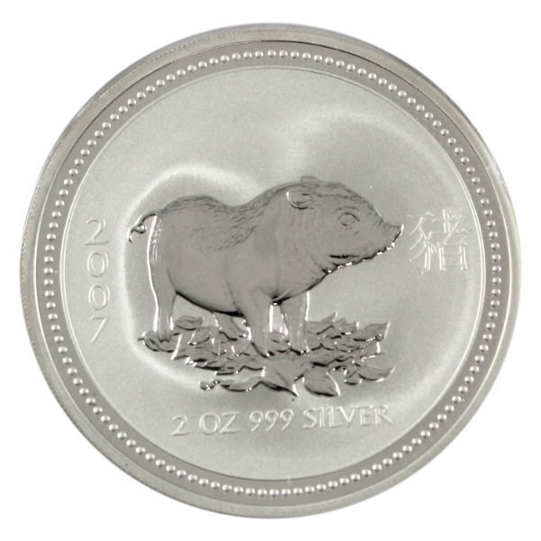 2oz Australia 2007 $2 Year of the Pig .999 Fine Silver Coin (Tax Exempt)
