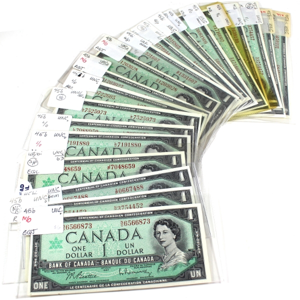 Bulk Lot of 1967 $1 Banknotes UNC or Better. 20pcs.