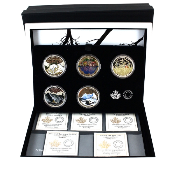 2016-2017 $20 Landscape Illusion 1oz .9999 Fine Silver 5-Coin Set in Deluxe Case (Tax Exempt)