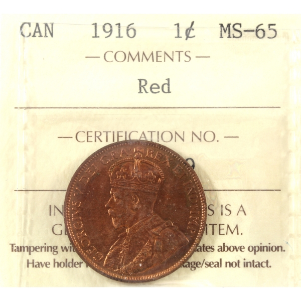 1-cent 1916 ICCS MS65 Red