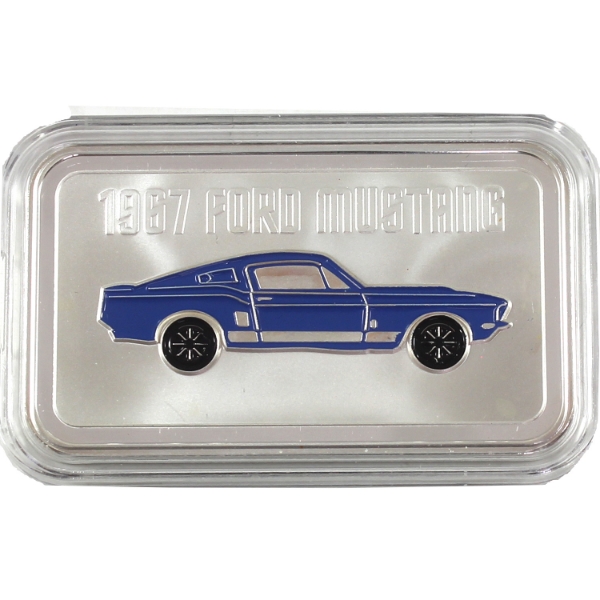 1oz 1967 Ford Mustang (Blue) .999 Fine Silver Bar (Tax Exempt)