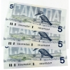 Image 1 : BC-56a 1986 $5 Consecutive UNC or Better Crow-Bouey SN:ENA6956367-"69. 3pcs.