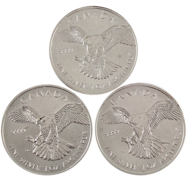 3x 1oz 2014 $5 Peregrine Falcon .9999 Fine Silver Rounds. 3pcs (Tax Exempt)