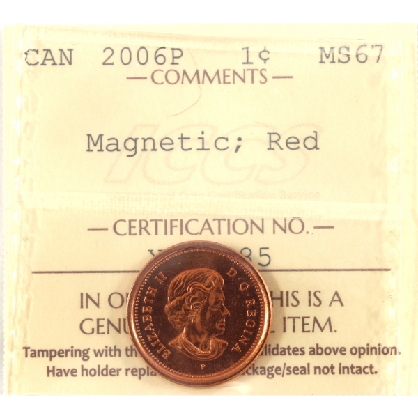 1-cent 2006P Magnetic ICCS MS67 Red